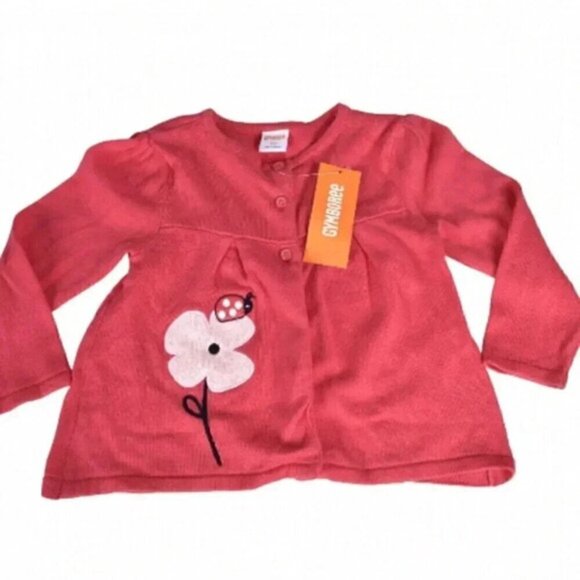 Nwt Pink Cardigan Sweater Ladybug Flower Embroidered Cotton Size 2T - Picture 1 of 8